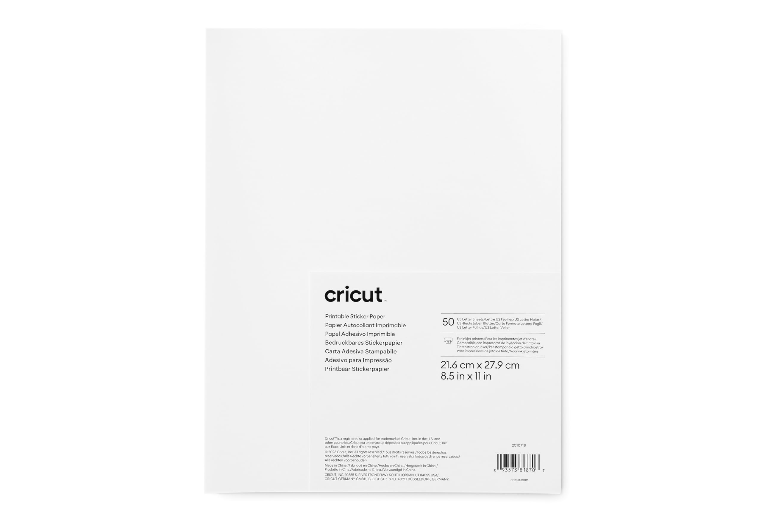 Cricut Printable Sticker Paper - 50 count, US Letter Size (8.5in x 11in)