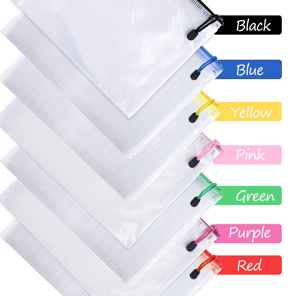 TUPARKA 21 Pcs A5 Zipper Wallet Bags Plastic Mesh Document Wallets for Cosmetics Office Supplies Accessories Mixed Colors