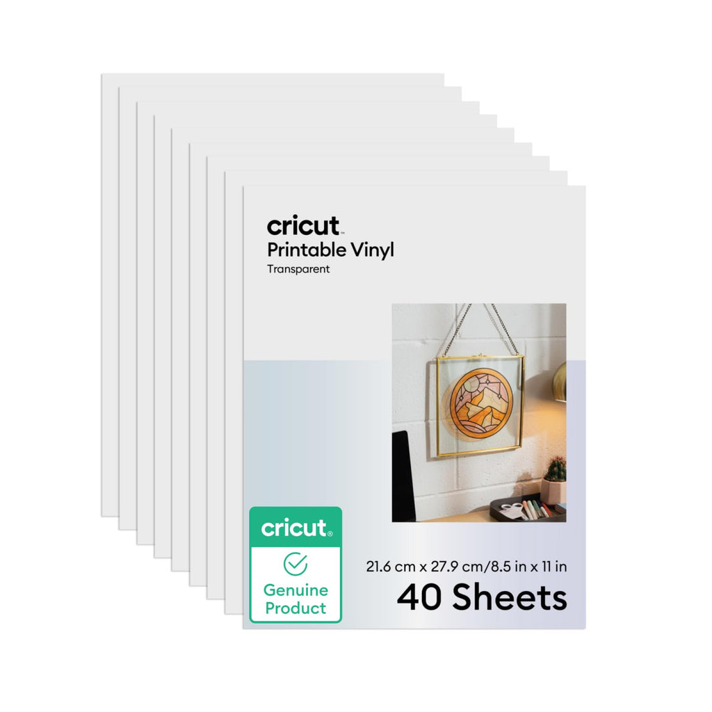 Cricut Printable Vinyl, 40 Transparent Sheets (8.5" x 11") - Compatible with Inkjet Printers - for Joy Xtra, Explore, & Maker Machines