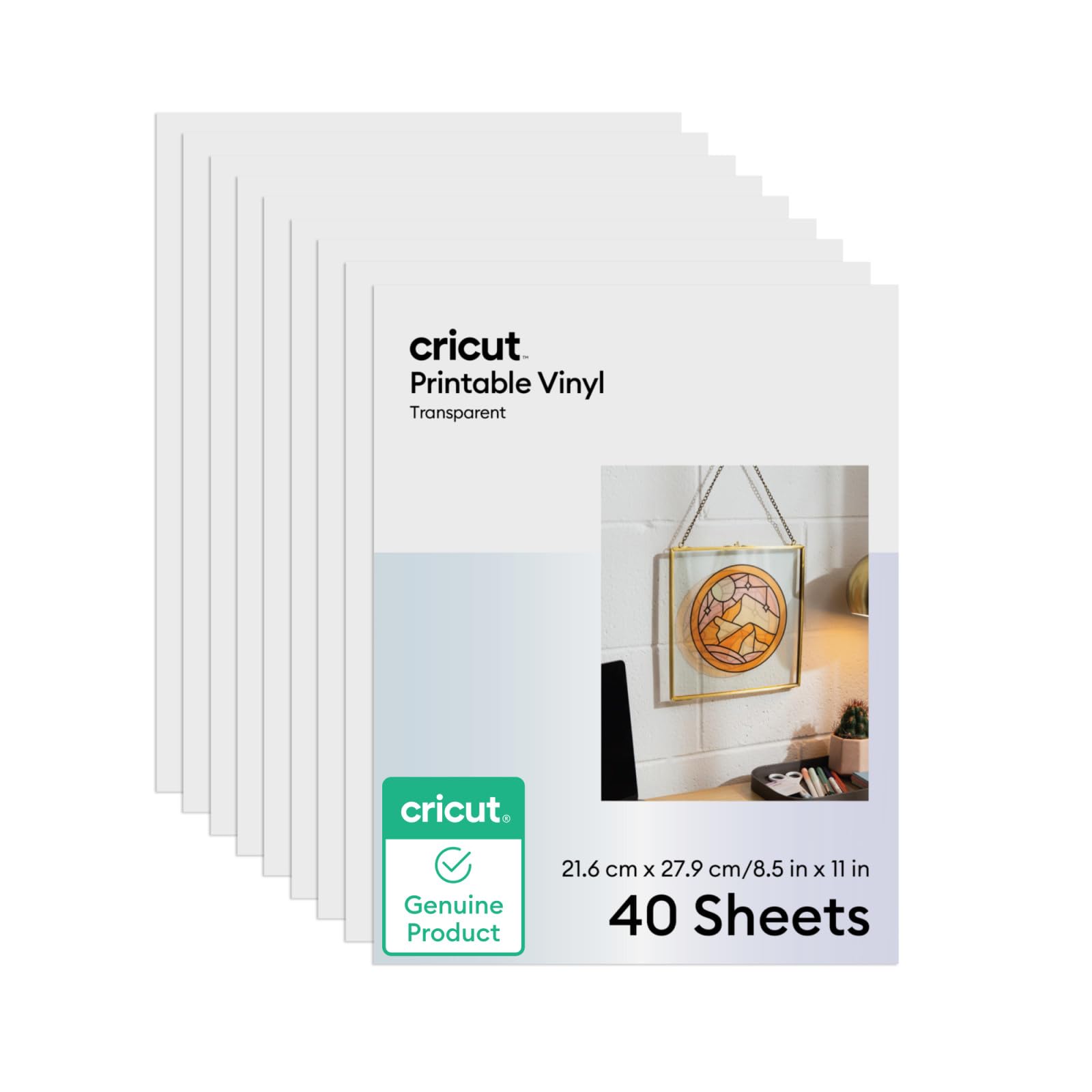 Cricut Printable Vinyl, 40 Transparent Sheets (8.5" x 11") - Compatible with Inkjet Printers - for Joy Xtra, Explore, & Maker Machines