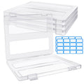 Akamino 4 Pack Clear A4 File Plastic Boxes, Portable Project Case Document Magazines Storage Organizer with Hinged Lids, Paper Protector for Letter Scrapbook Office School Supplies,2 Pcs Label Sticker