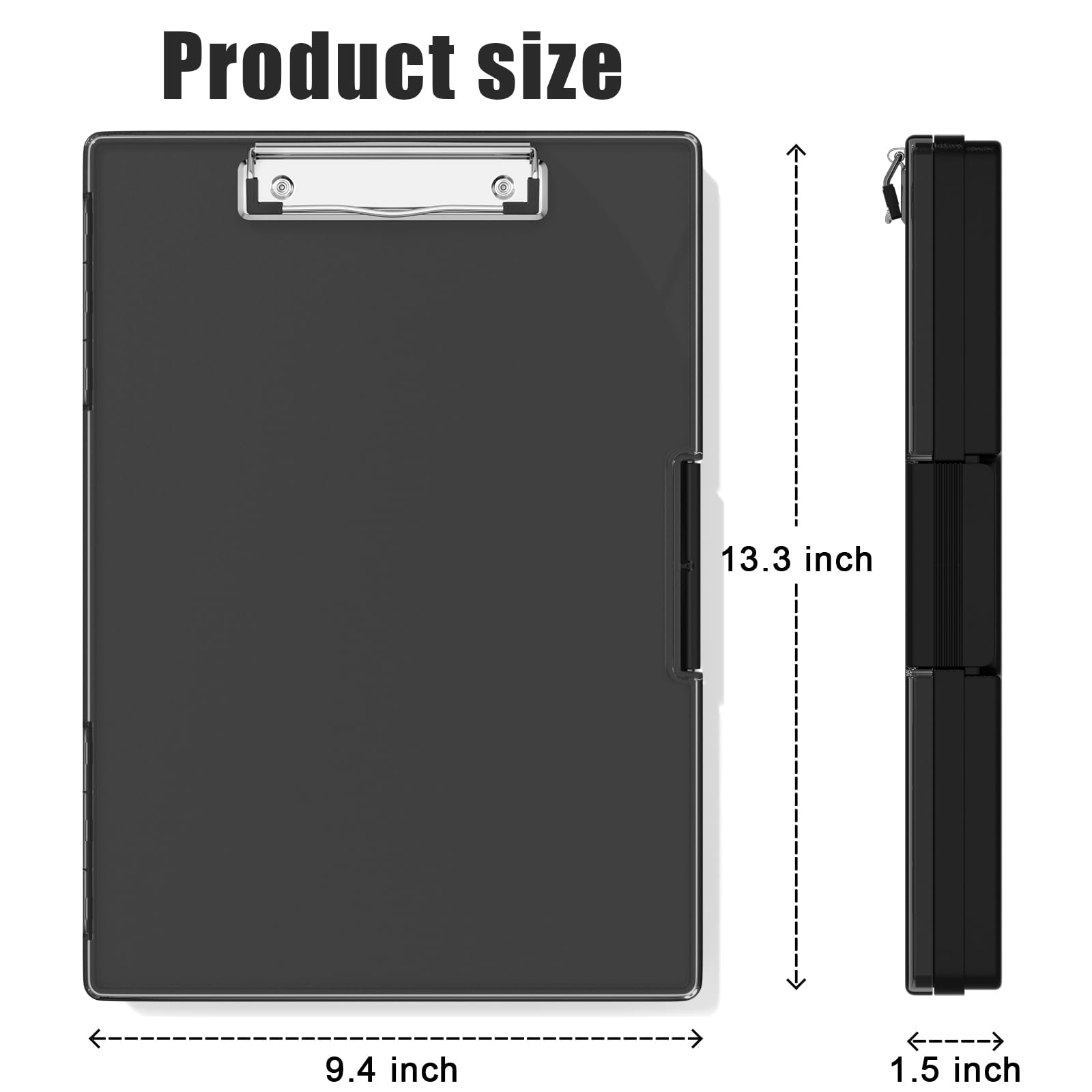 Hongri Clipboard with Storage, Black 8.5 x 11 Folder Nursing Side Opening, Heavy Duty with Dual Compartment, Dry Erase Clear Cover, Smooth Writing for Teachers, Classroom, Office & School Supplies