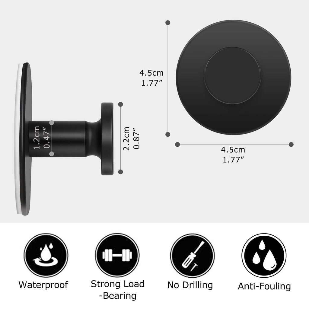 Adhesive Hooks 4 Pack LJLink Round Modern Coat Hook Matte Black Stainless Steel Wall Hooks Towel Hanger for Kitchen Bathroom