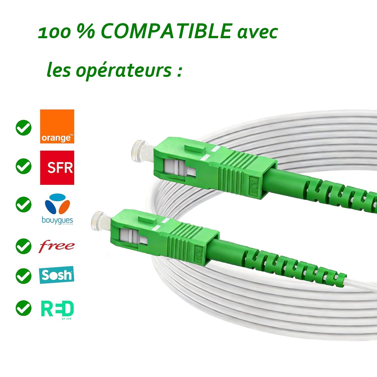 Elfcam® - 10m/32.81ft Fiber Optic Cable SCA to SCA Simplex Singlemode 9/125μm LSZH, Compatible with FTTH Cables, Rogers, Bell and Telus, White Color, 10 Meters