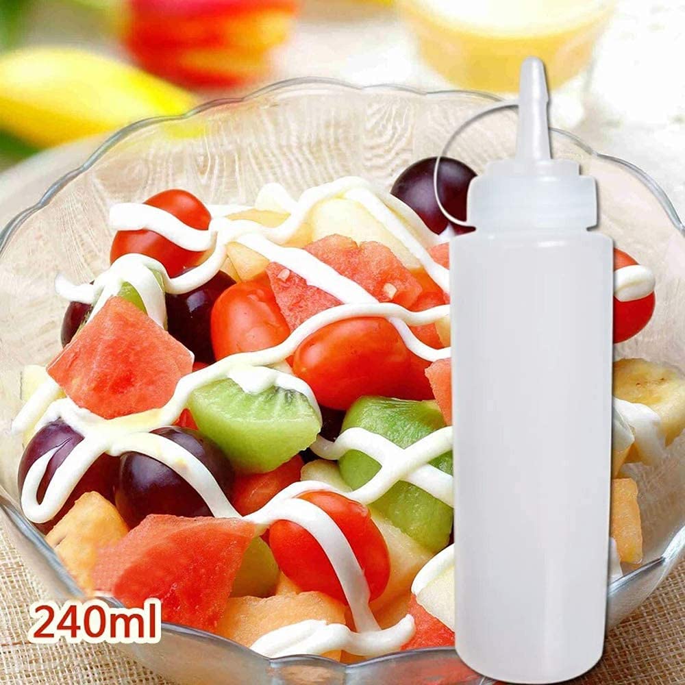 12 pack 8 Oz Plastic Squeeze Squirt ketchup bottle Condiment Bottles with Twist On Cap Lids and Discrete Measurements - For for Sauce Ketchup BBQ Dressing Workshop, Pancake Art Dispenser and More