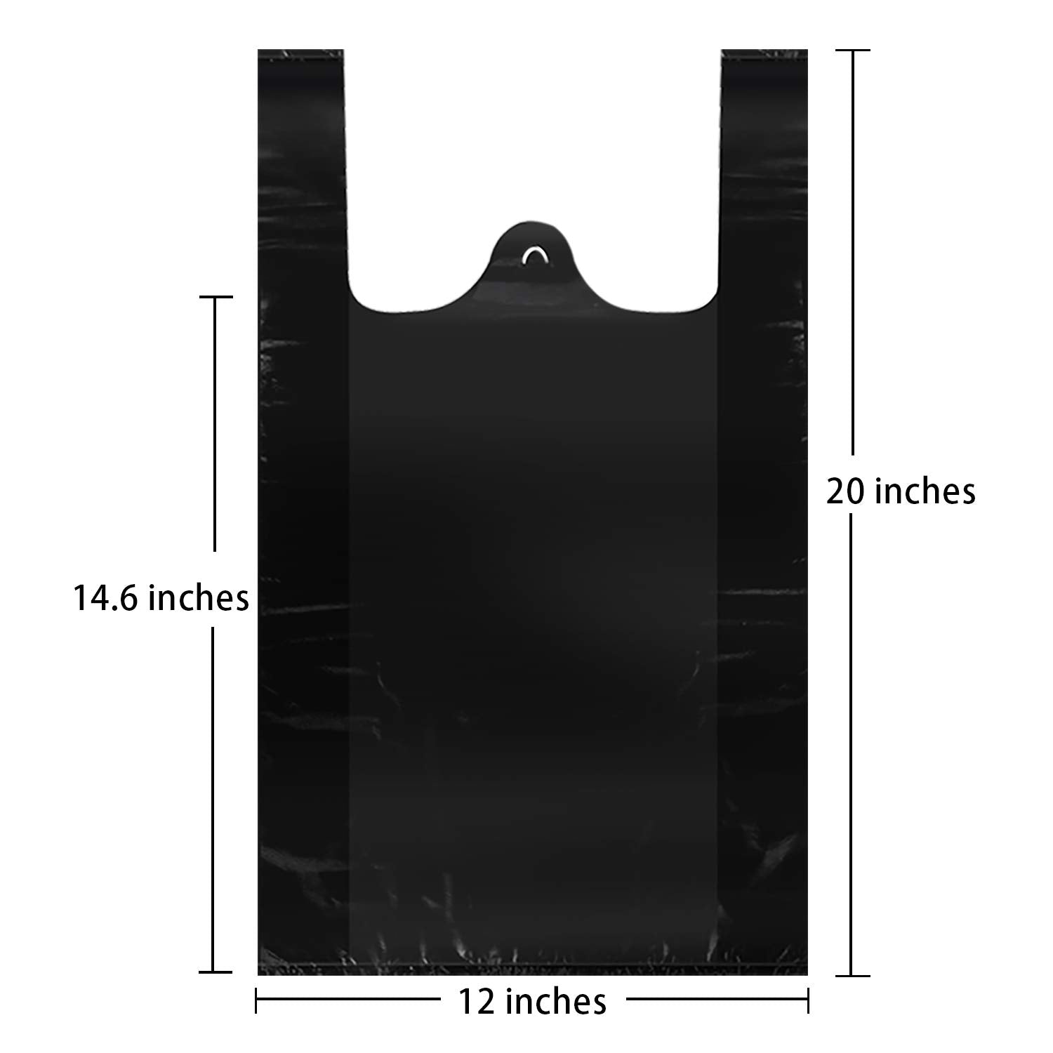 T Shirt Bags, Black Plastic Grocery Bags with Handles in Bulk for Shopping and Restaurant, Bolsas De Plastico para Negocio, 12 x 20 inch (200 Pcs)