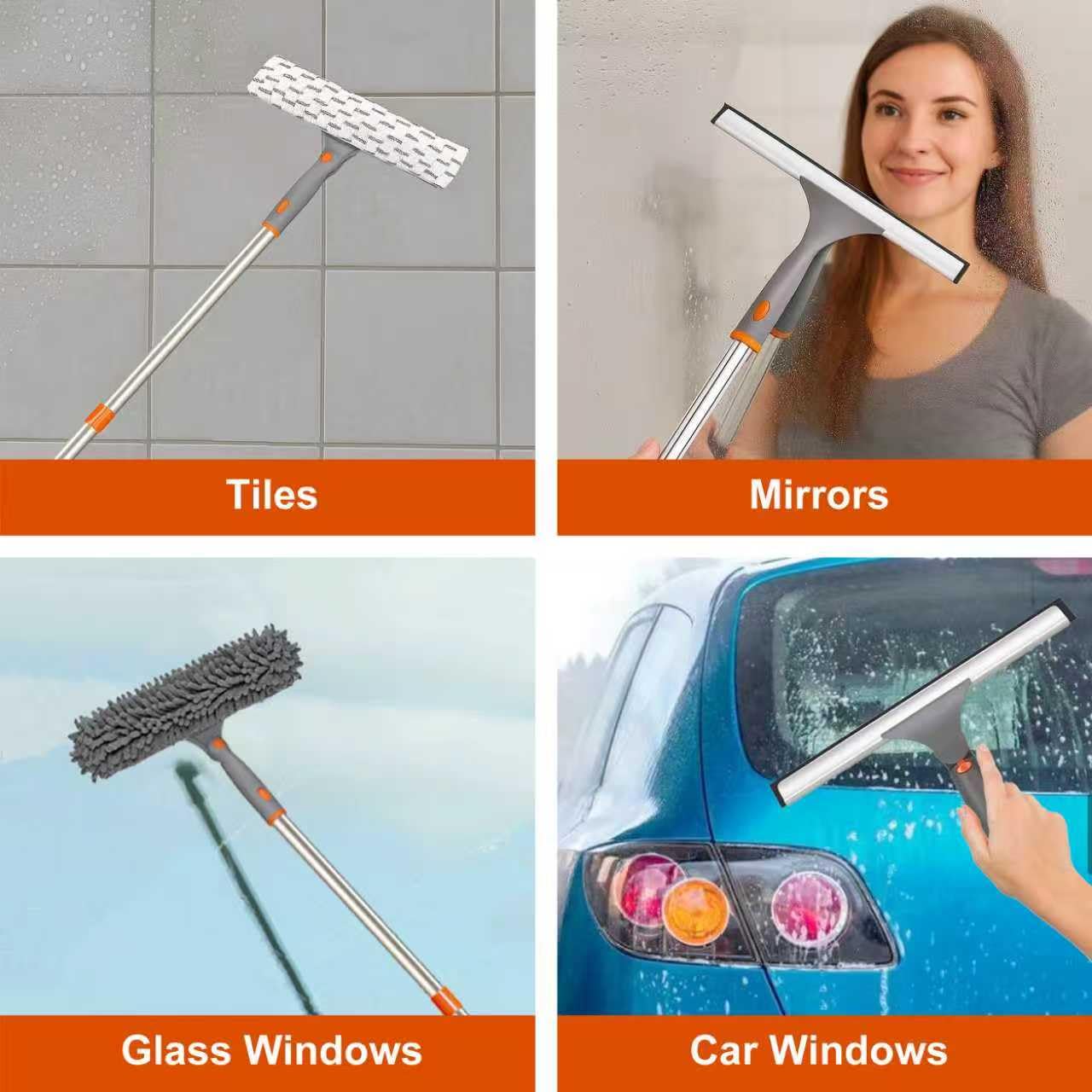 Window Cleaning Tools Window Squeegee: with Extendable Pole 72 Inch - Microfiber Scrubber - for Indoor & Outdoor Glass, Car,High Windows