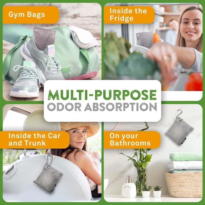 Charcoal Odor Absorber for Strong Odor (6 Pack, 100g each), Bamboo Charcoal Air Purifying Bag Activated Charcoal Odor Absorber for Home, Closet, Shoe, Car Basement, Musty Odor Eliminator