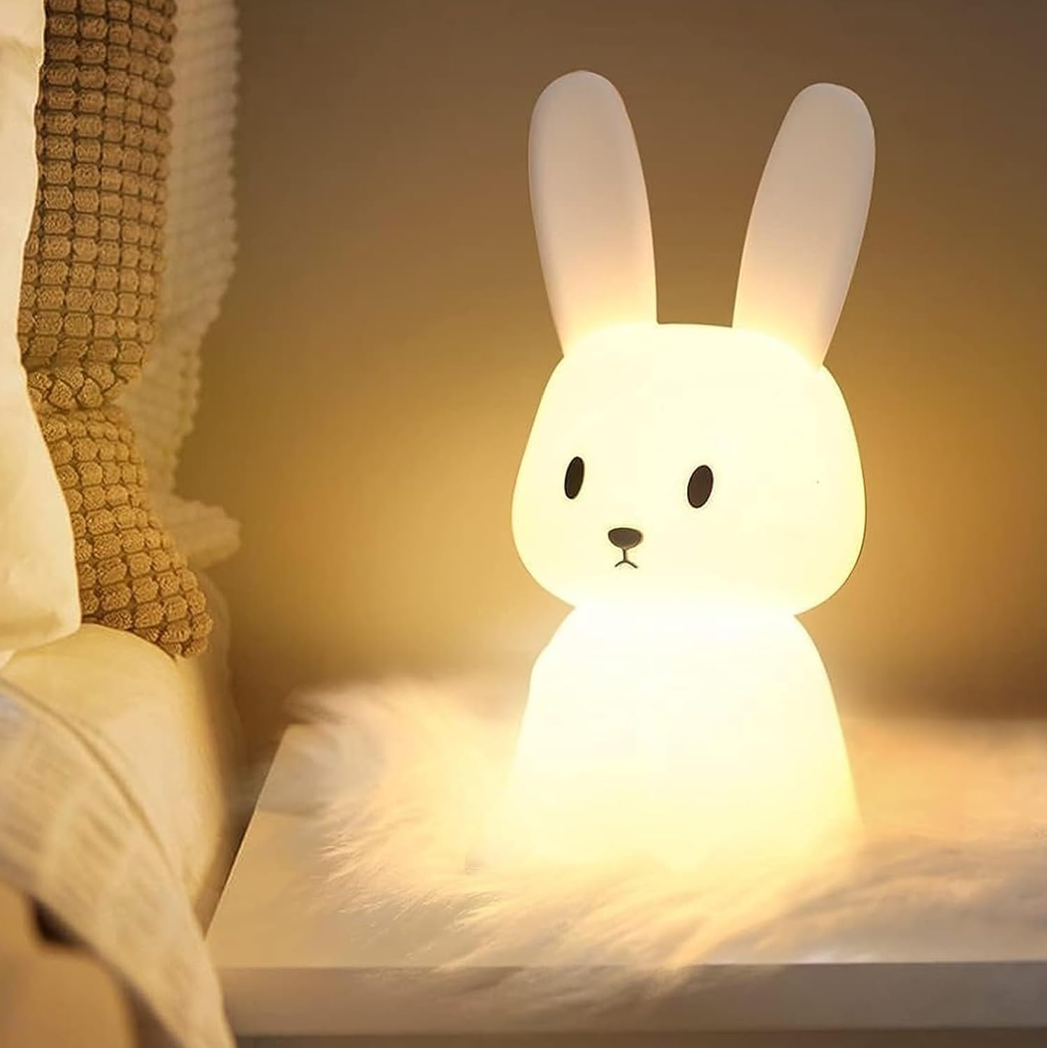 OPDOS Bunny Night Light for Kids Room, 7 Color Changing LED Portable Touch Lamp with Timer, USB Rechargeable Silicone Rabbit Nightlight for Baby Children Nursery Toddler Girl Kawaii Birthday Gift