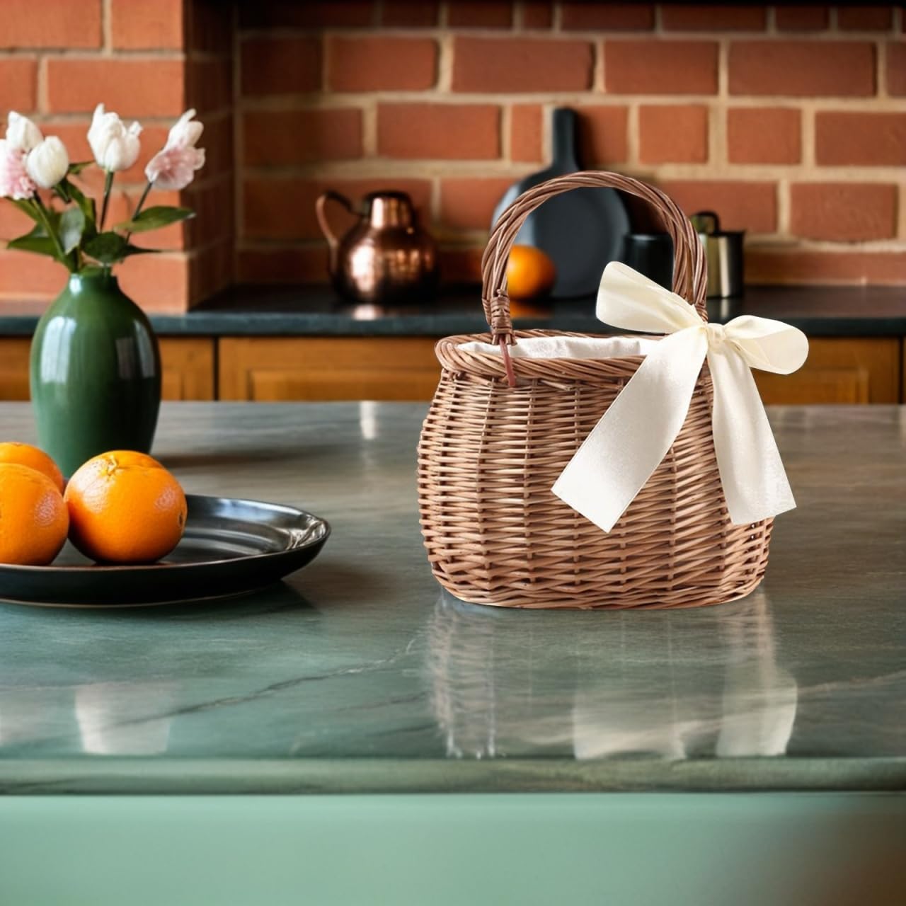 GLEAVI Handwoven Willow Flower Basket 7.48X5.90X4.72In Rustic Woven Storage Tote for Outdoor Picnic and Home Garden Decoration
