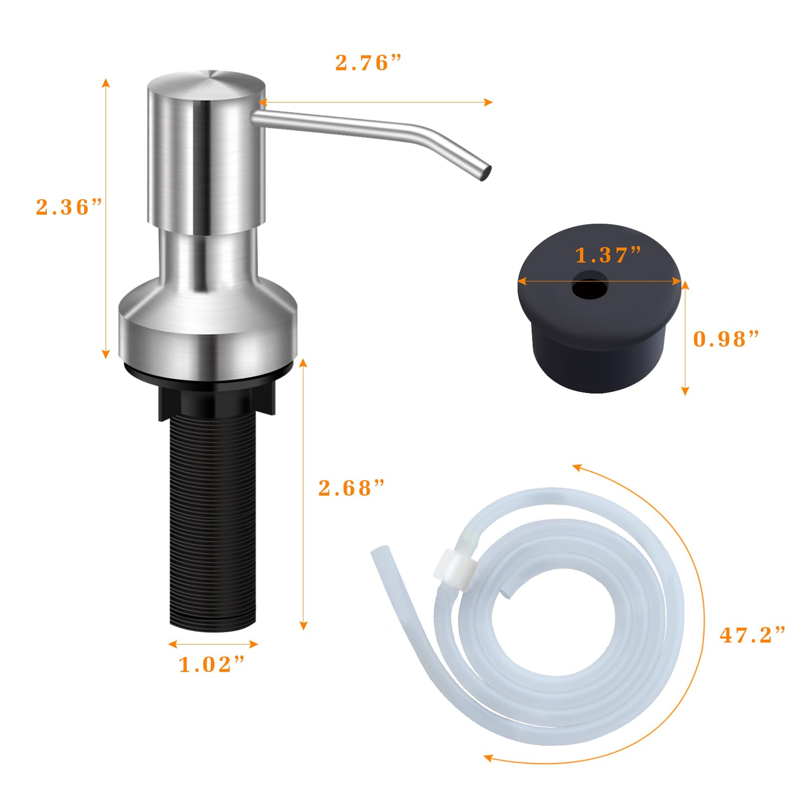 Sink Soap Dispenser for Kitchen Sink, Countertop Built in Sink Soap Dispenser with 47”Extension Tube kit, No Need to Fill The Little Bottle Again (Brushed Nickel)