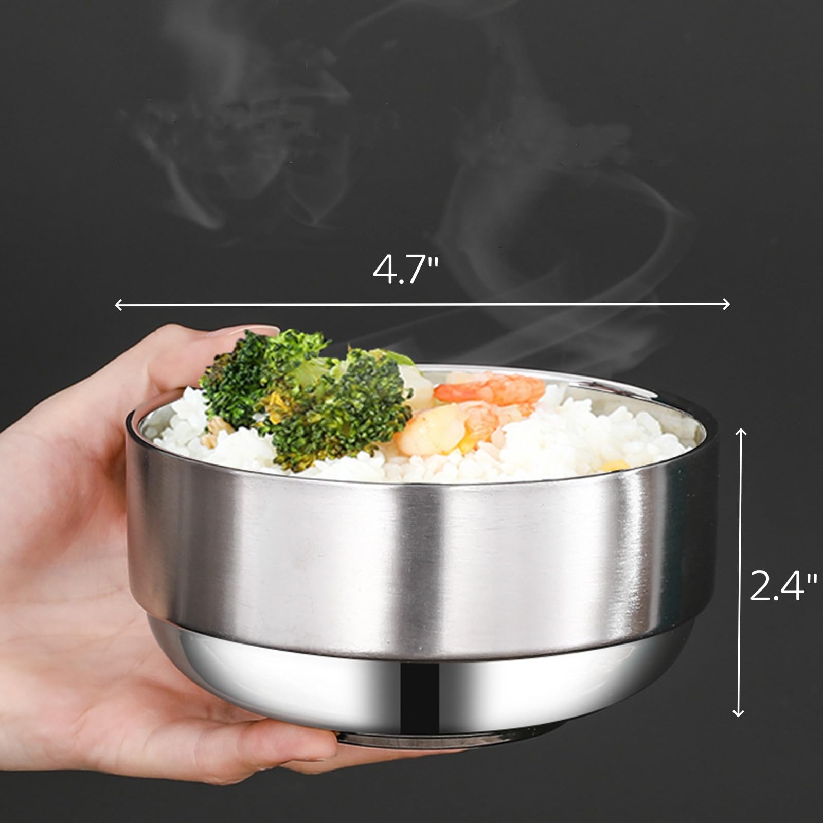 Lyellfe 6 Pack 18/8 Stainless Steel Bowls, Double Walled Insulated Soup Bowls, 12 Oz Unbreakable Snack Bowl for Rice, Cereal, Ice Cream, Hot Cold Foods, Lead-Free, Dishwasher Safe