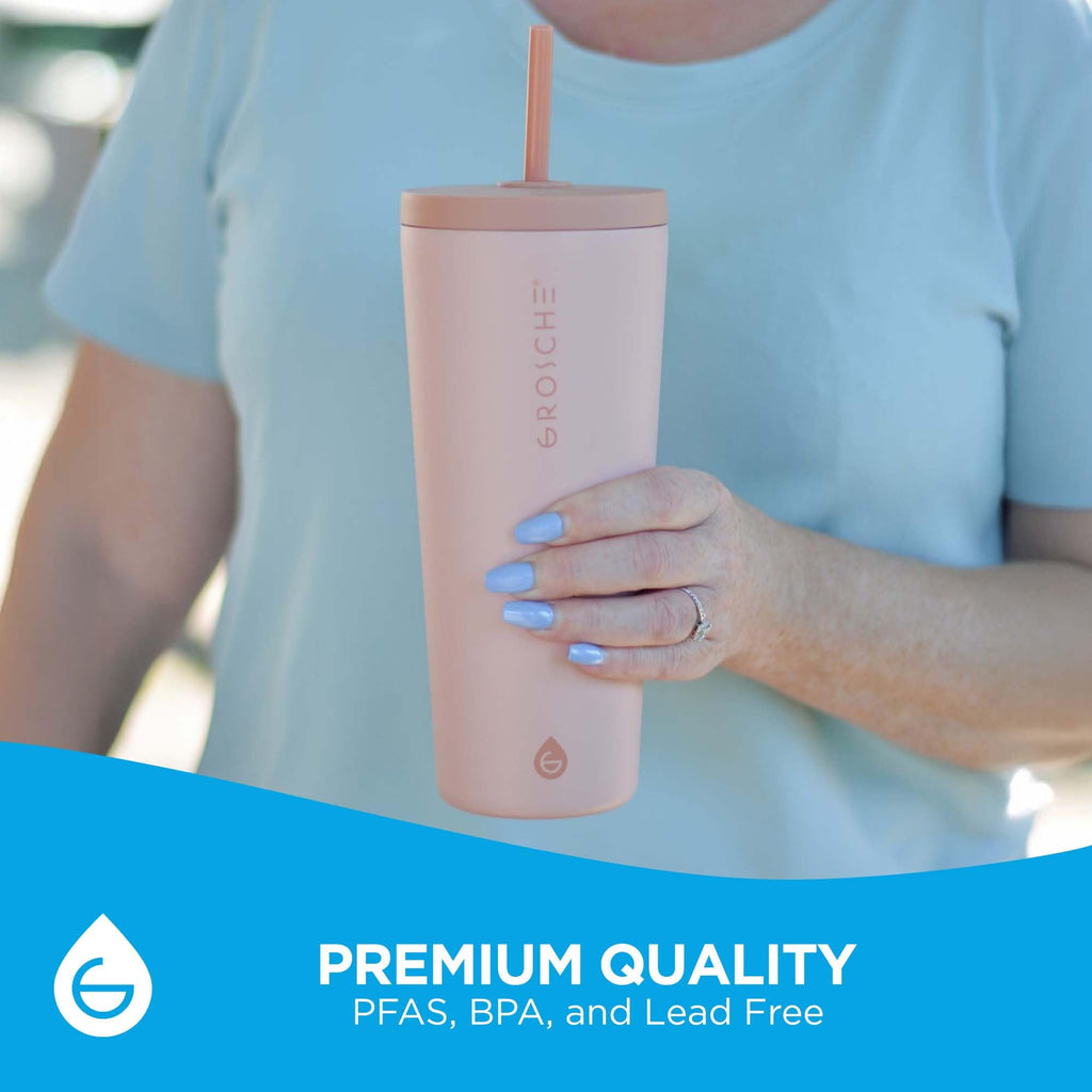 GROSCHE Jasper Tumbler with Straw. Extreme Insulation, Classy Design, Built to Last, Insulated Stainless Steel Tumbler with Lid and Straw, Perfect for Iced Coffee, Canadian Brand! - 23 fl oz, Pink