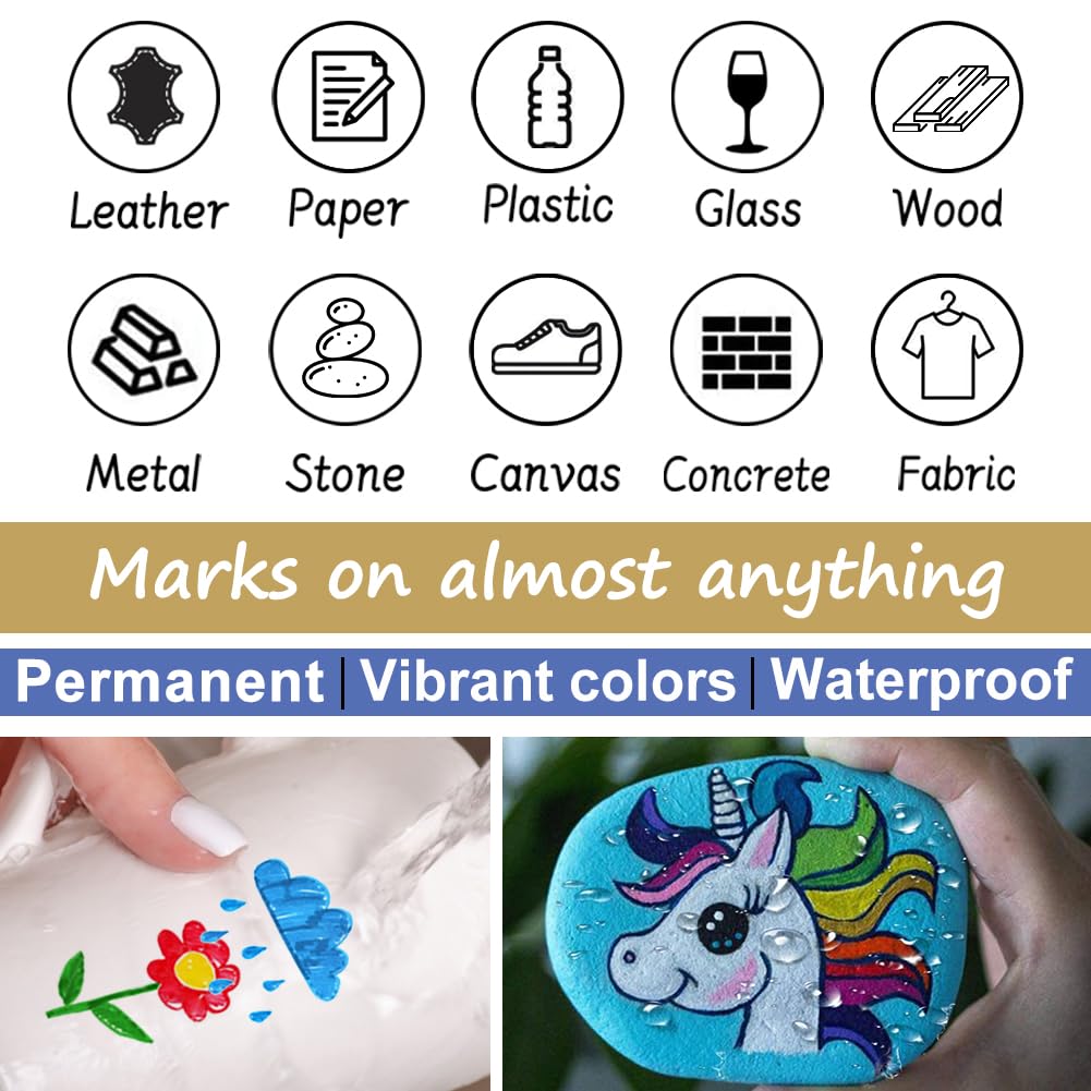 Overseas Paint Pens Paint Markers Bulk - 24 Pack Yellow Permanent Oil Based Markers Set, Quick Dry, Waterproof, Medium Tip Marker Pens for Metal, Rock, Ceramic, Wood, Plastic, Canvas, Glass, Rubber