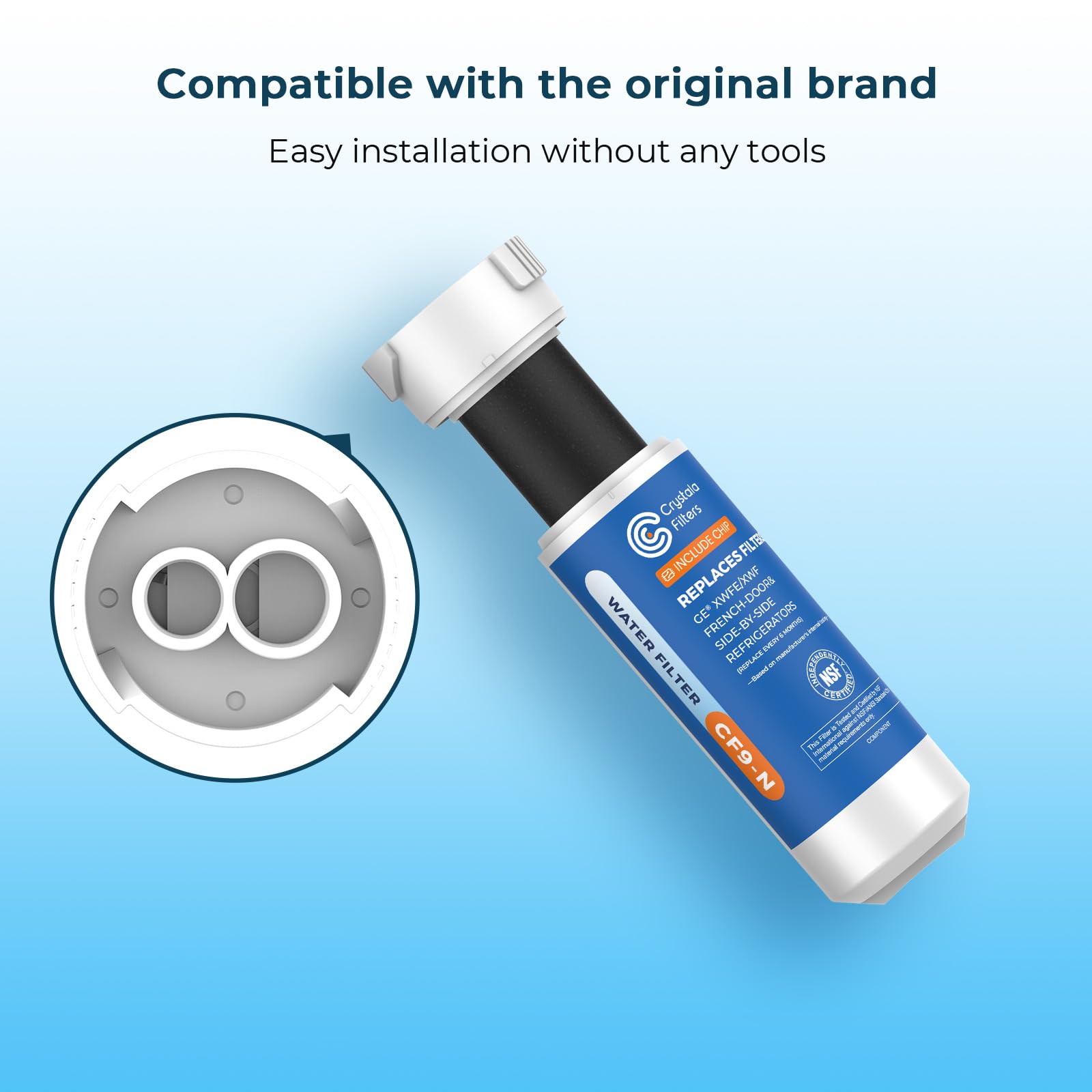 Crystala Filters Water Filter Compatible with XWFE (Built-in CHIP), Replacement for GE XWFE, XWF Refrigerator Water Filter, Pack of 1