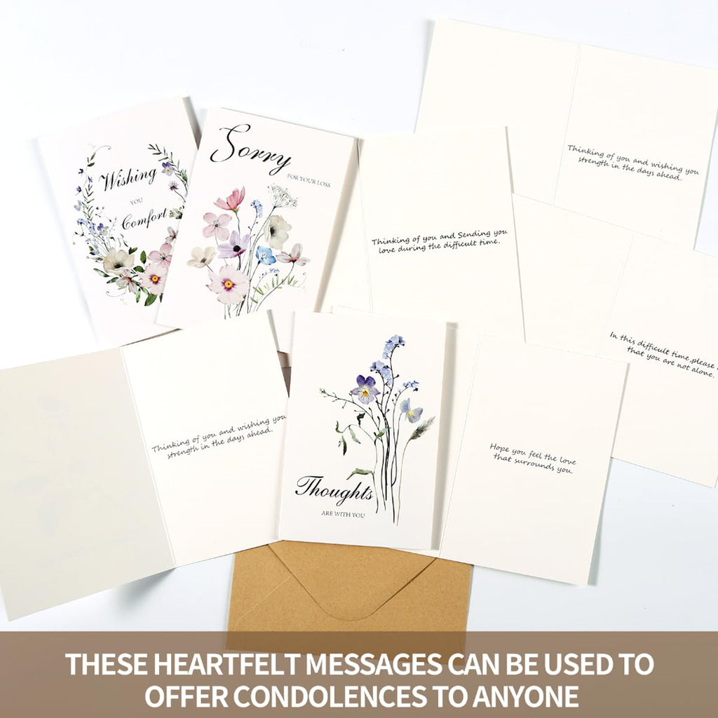 C2U Sympathy Cards with Envelopes – 20 Pack Condolence & Thinking of You Cards with Stickers – Elegant Floral Designs & Heartfelt Messages