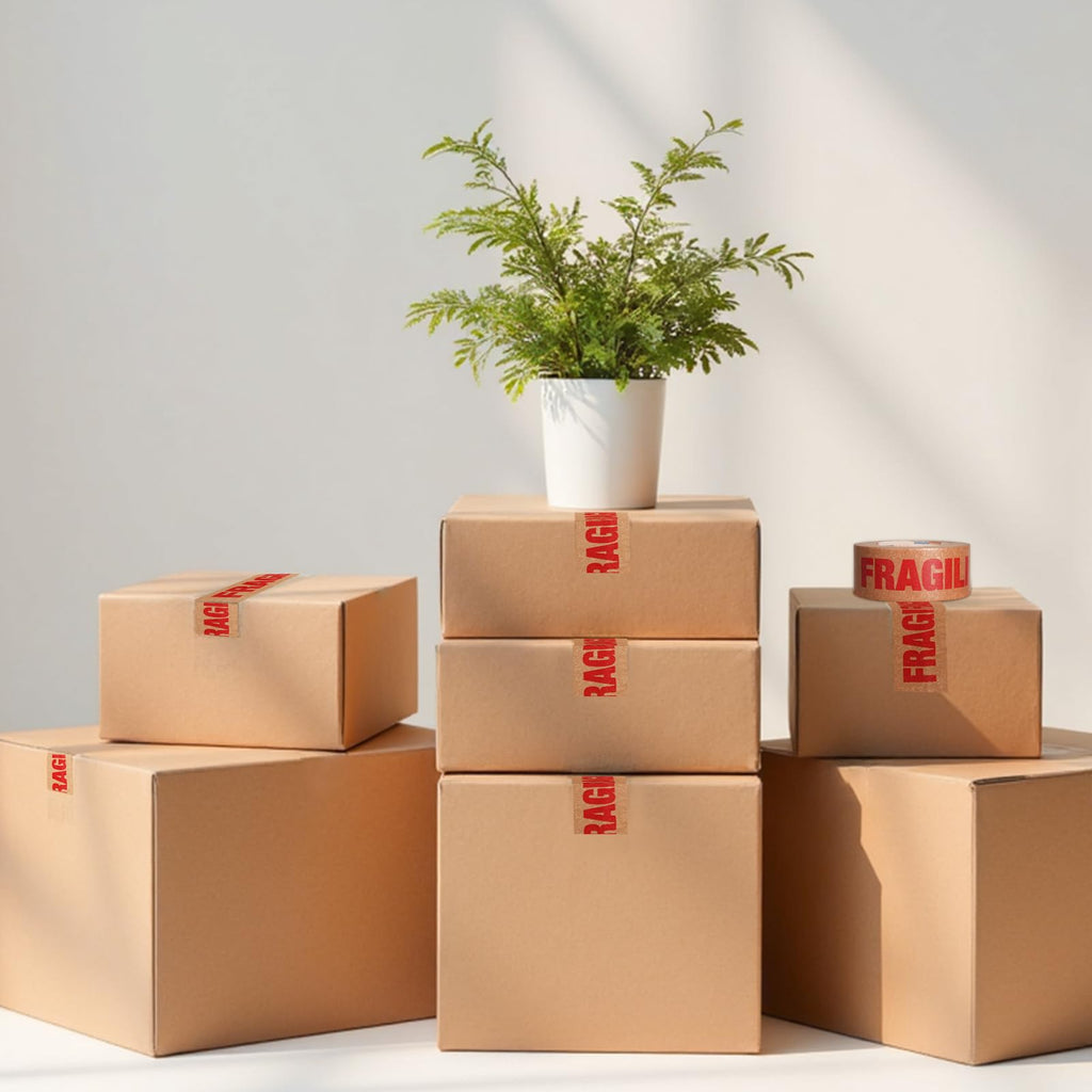 ADHES Fragile Tape Kraft Paper Tape - 2in x 55yds, 3 Rolls, Strong Adhesive, Eco-Friendly Biodegradable Paper Packing Tape for Shipping & Moving, Heavy Duty Protection for Fragile Items