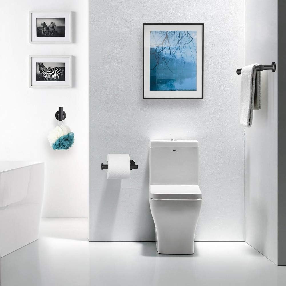 5 Piece Bathroom Hardware Set Matte Black Bathroom Accessories SUS304 Stainless Steel Include 16" Towel Rod, Toilet Paper Holder, Multifunctional Hooks