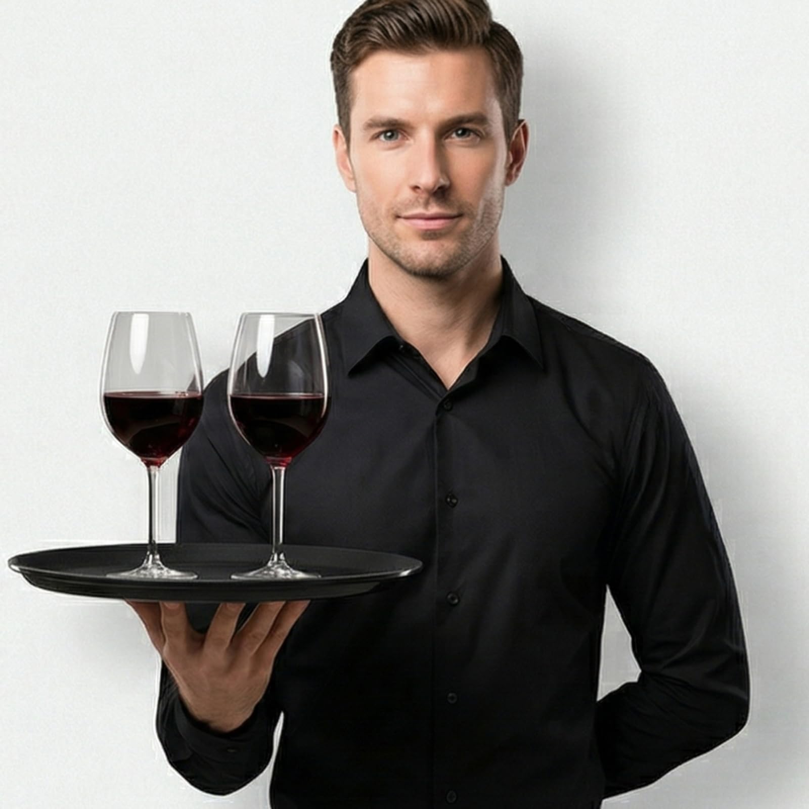 TOPZEA 3 Pack Restaurant Serving Trays, 11 Inch Fiberglass Black Round Tray Non Slip Food Service Platters Cocktail Beverage Server Tray for Restaurant, Bar, Buffet, Coffee Station, Catering Party
