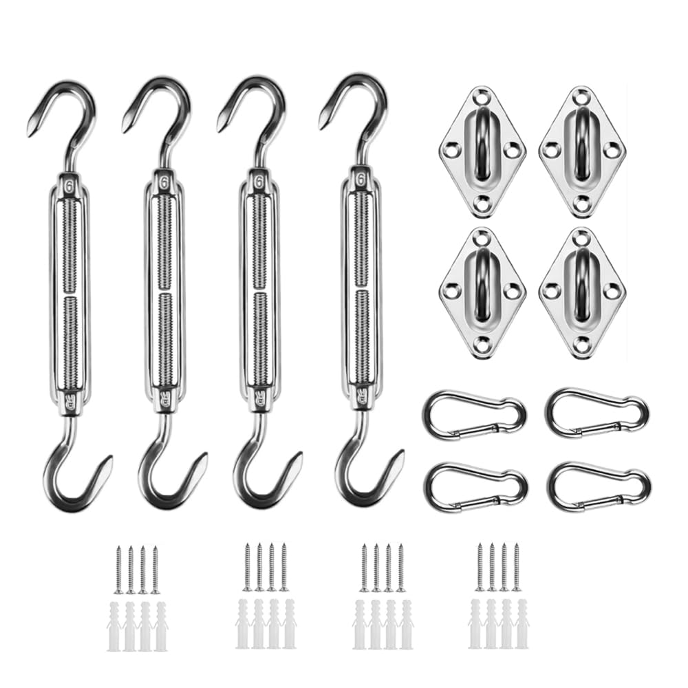 HOMPER Awning Attachment Set, Heavy Duty Sun Shade Sail Stainless Steel Hardware Kit for Garden Triangle and Square, Rectangle, Sun Shade Sail Fixing Accessories
