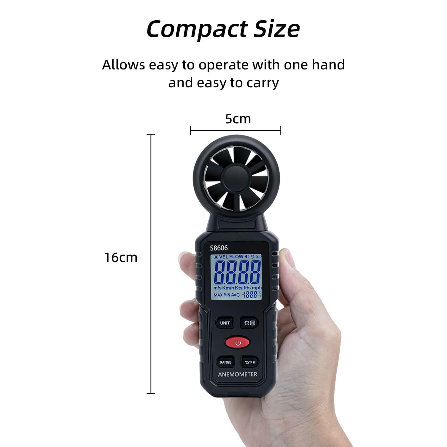 Mcbazel Anemometer, LCD Display, High Accuracy, °C and °F Display, Easy Operation, MAX/MIN/AVG Function, Anemometer Measures 1-12, Japanese Instruction Manual Included - Black