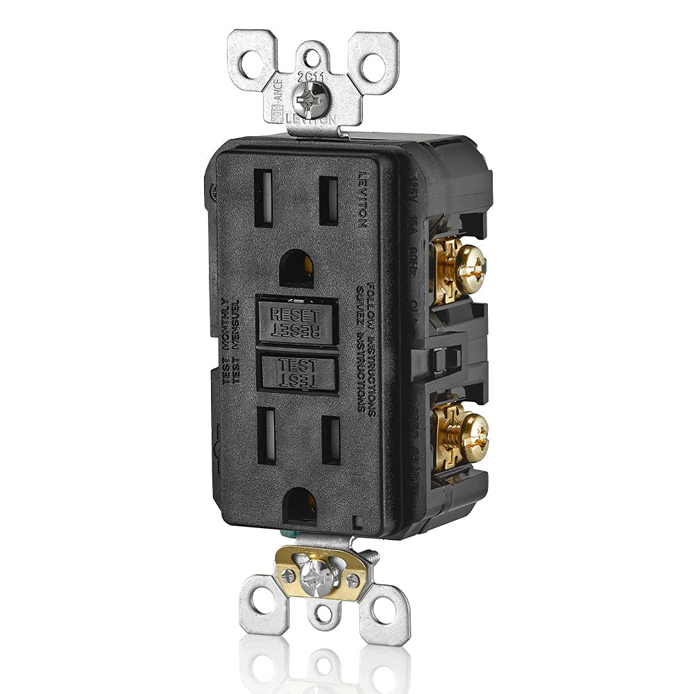 Leviton GFCI Receptacle, 15 Amp Tamper-Resistant, GFTR1-E, Black