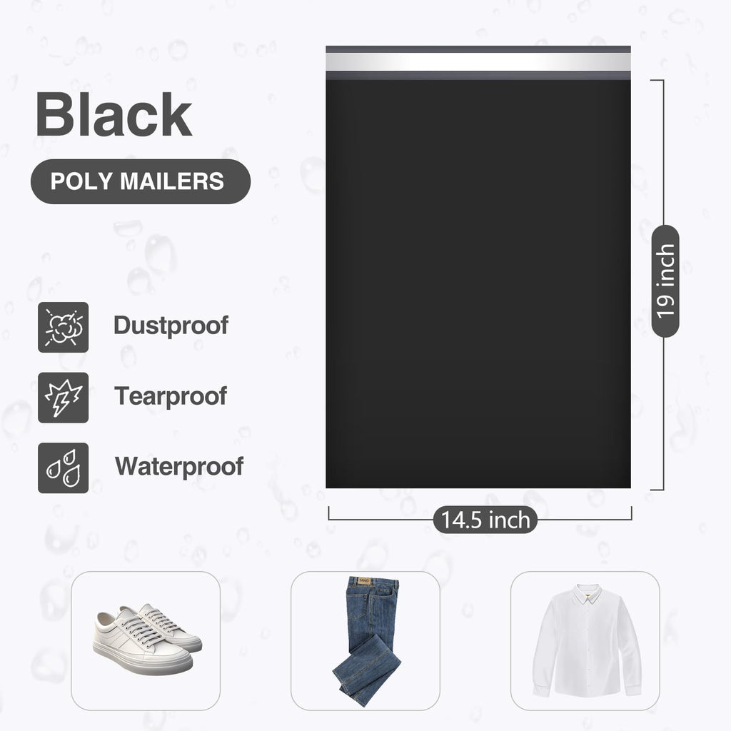 UCGOU Poly Mailers 14.5x19 Inch Black 100 Pack Large Shipping Bags #7 Strong Thick Mailing Envelopes Self Sealing Adhesive Waterproof and Tear Proof Boutique Packaging Postal for Clothing
