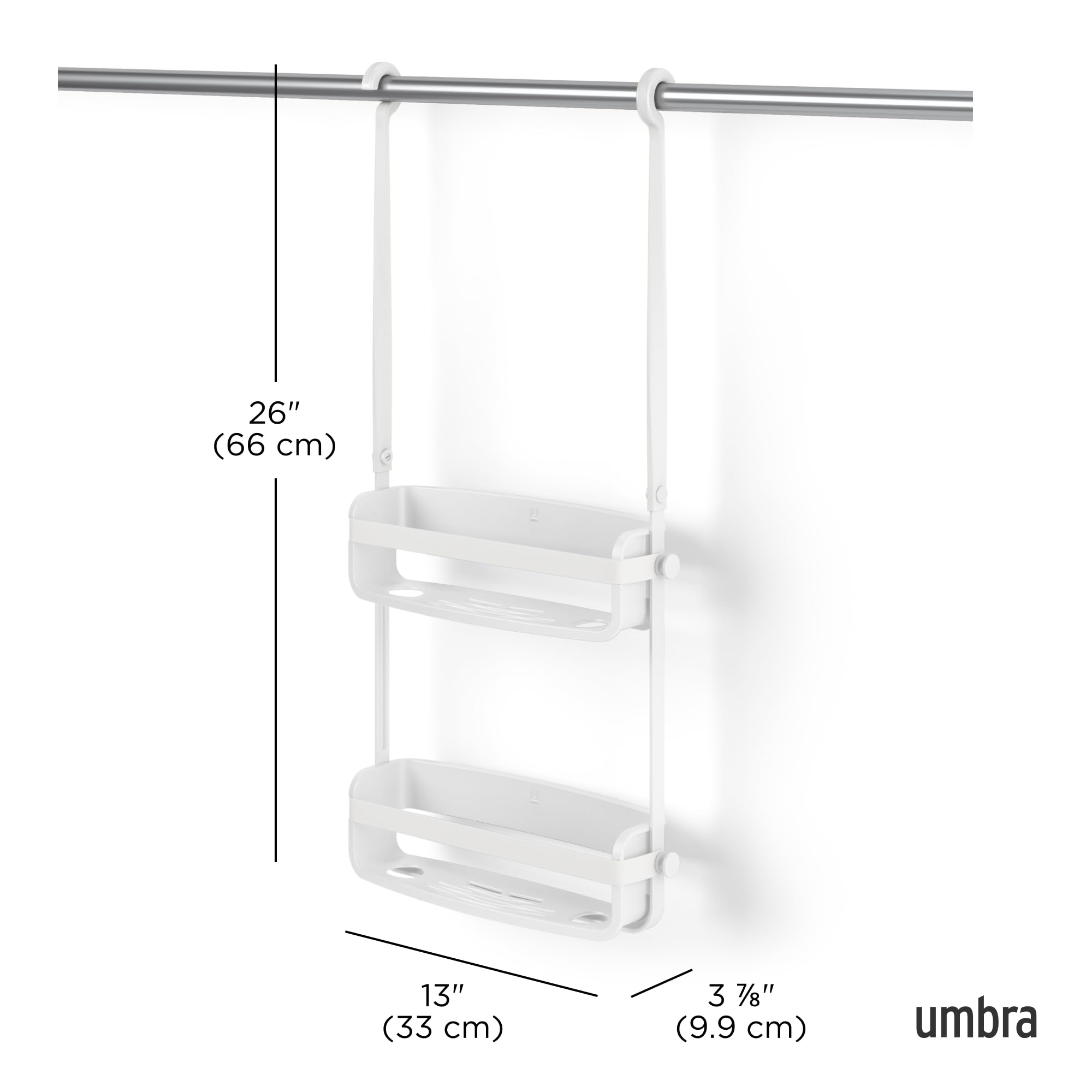 Umbra Flex Hanging Shower Caddy with 2 Shelves, Bathtub Shelf and Bathroom Organizer, White