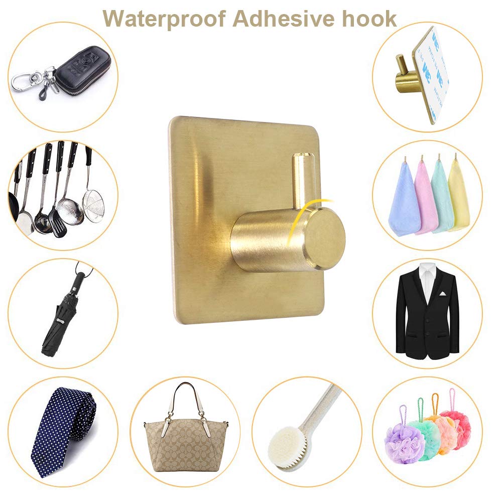 TocTen Bathroom Hardware Set SUS304 Stainless Steel-Towel Rack Set Include Hand Towel Bar+Toilet Paper Holder+3 Robe Towel Hooks Bathroom Accessories Towel Bar Set (Brushed Gold, 5 Pcs 16 Inch)