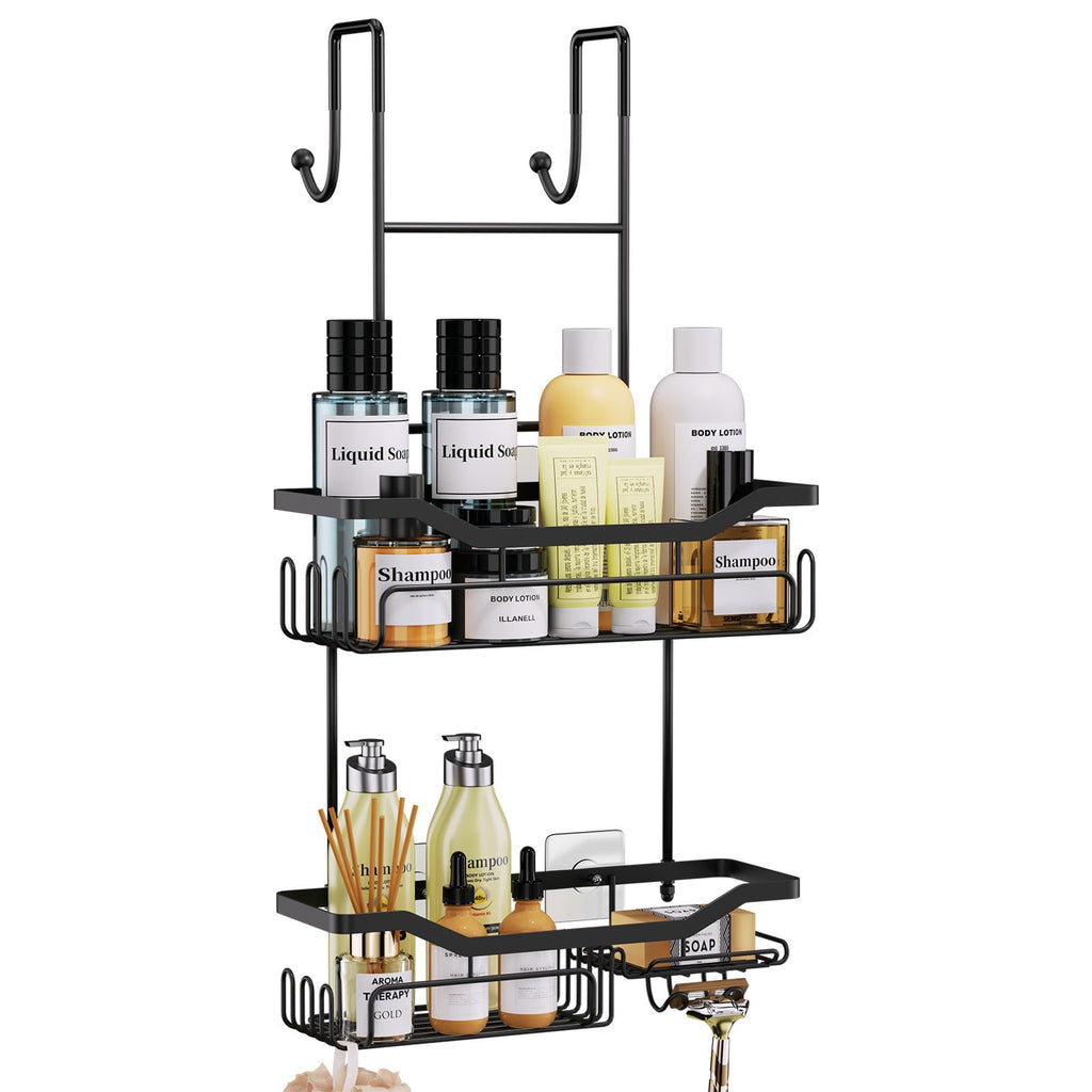 HapiRm Shower Caddy Hanging - 2 Tier No Drilling Over Door Shower Caddy, Shower Shelves Hanging with Soap Holder, Waterproof Rust Resistant Bathroom Organizer Rack for Shampoo, Conditioner, Towel