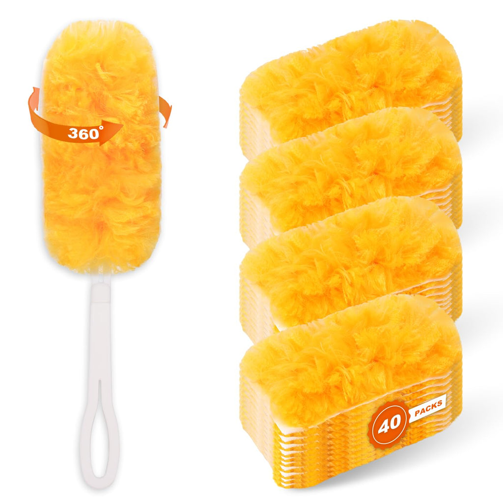 40Pack Duster Refills Compatible with Swiffer Duster,Heavy Duty Multi Surface 360 Microfiber Refills,Unscented Disposable Dusters Kit for Cleaning Dusting Furniture Blind Ceiling Fan(40 Pcs+ 1 Handle)