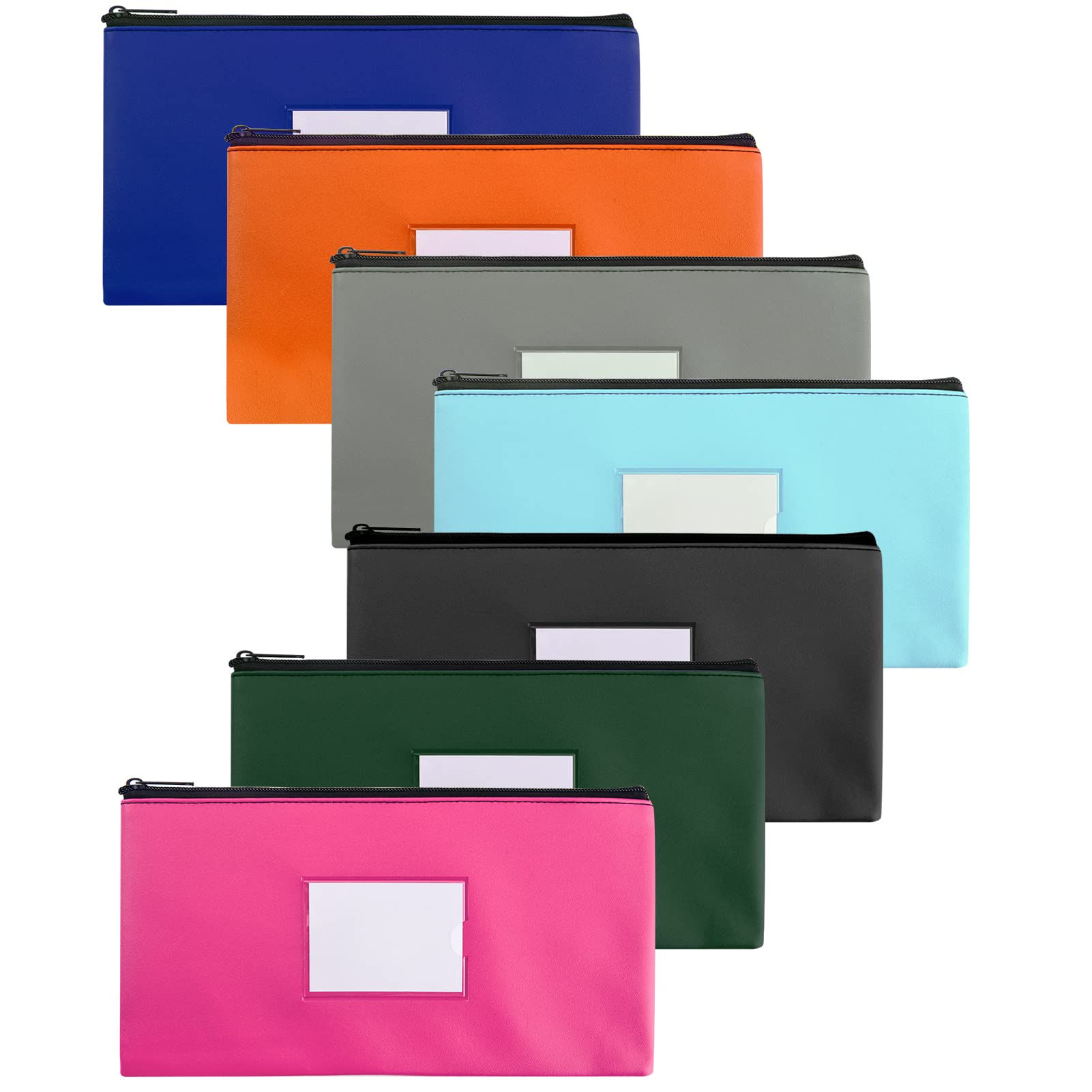 NICKANG 7 Pack Money Bag with Zipper for Cash | 11.25" x 6.25" | 7Colors for 7Day | Bank Deposit Bags with Framed ID Window and 7 Blank Cards, Cash Pouches, Cash Register bag.