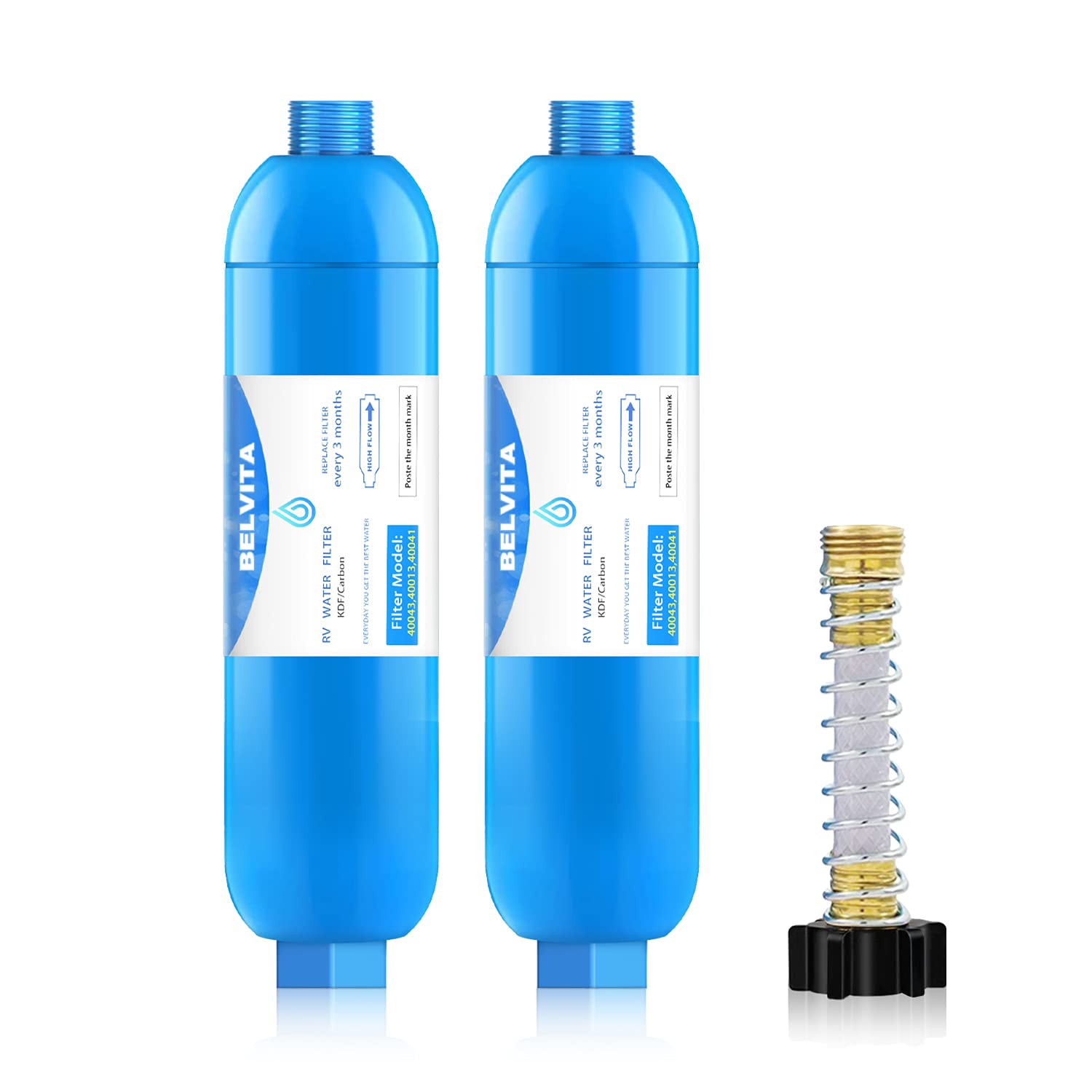 BELVITA RV Inline Marine Water Filter, Reduces Chlorine, Bad Taste&Odor for RVs,NSF Certified with Flexible Hose Protector (Pack of 2)