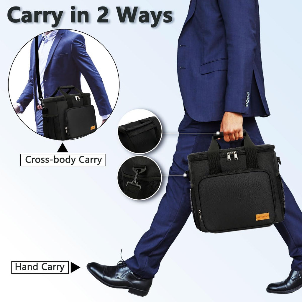FlowFly Insulated Lunch Bag Adult Lunch Box Large Cooler Tote Bag with Top Handle for Men and Women, with Adjustable Strap, Front Pocket, and Dual Large Mesh Side Pockets, Extra Large(20L), Black
