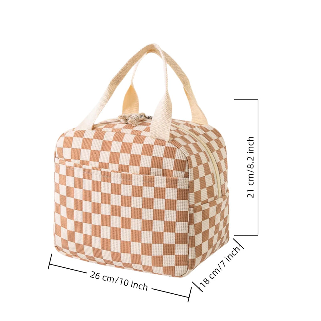 Lunch Bags for Women Reusable - Large Insulated Lunch Box Lightweight Tote for Work, Travel, Beach & Daily Use, Coffee - Chequered