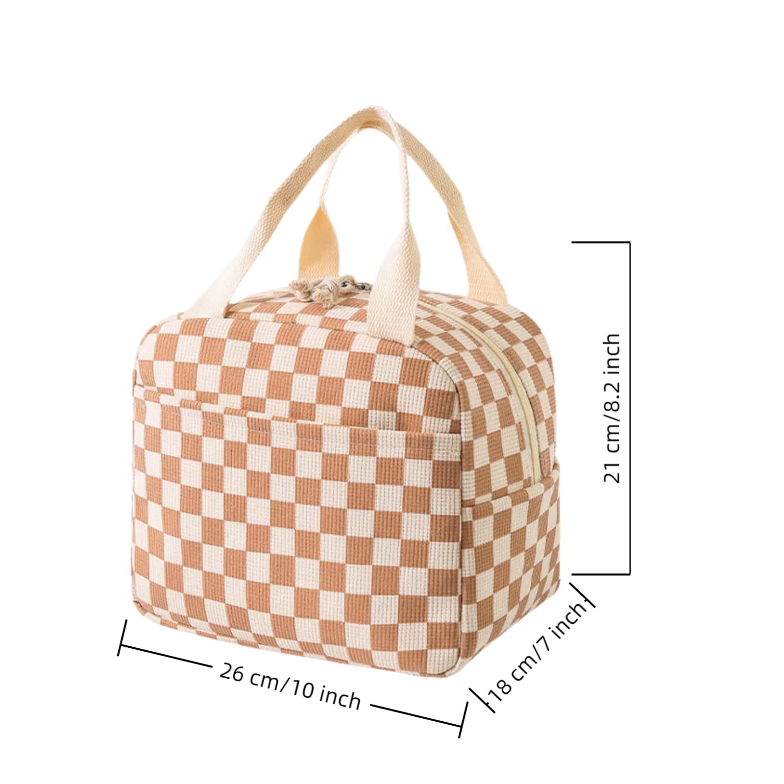 Lunch Bags for Women Reusable - Large Insulated Lunch Box Lightweight Tote for Work, Travel, Beach & Daily Use, Coffee - Chequered