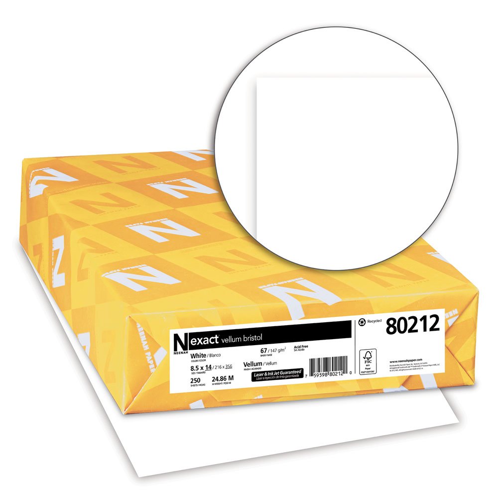 Neenah Exact Vellum Bristol Cardstock, 67 lb, 8.5 x 14 Inches, 250 Sheets, White, 94 Brightness