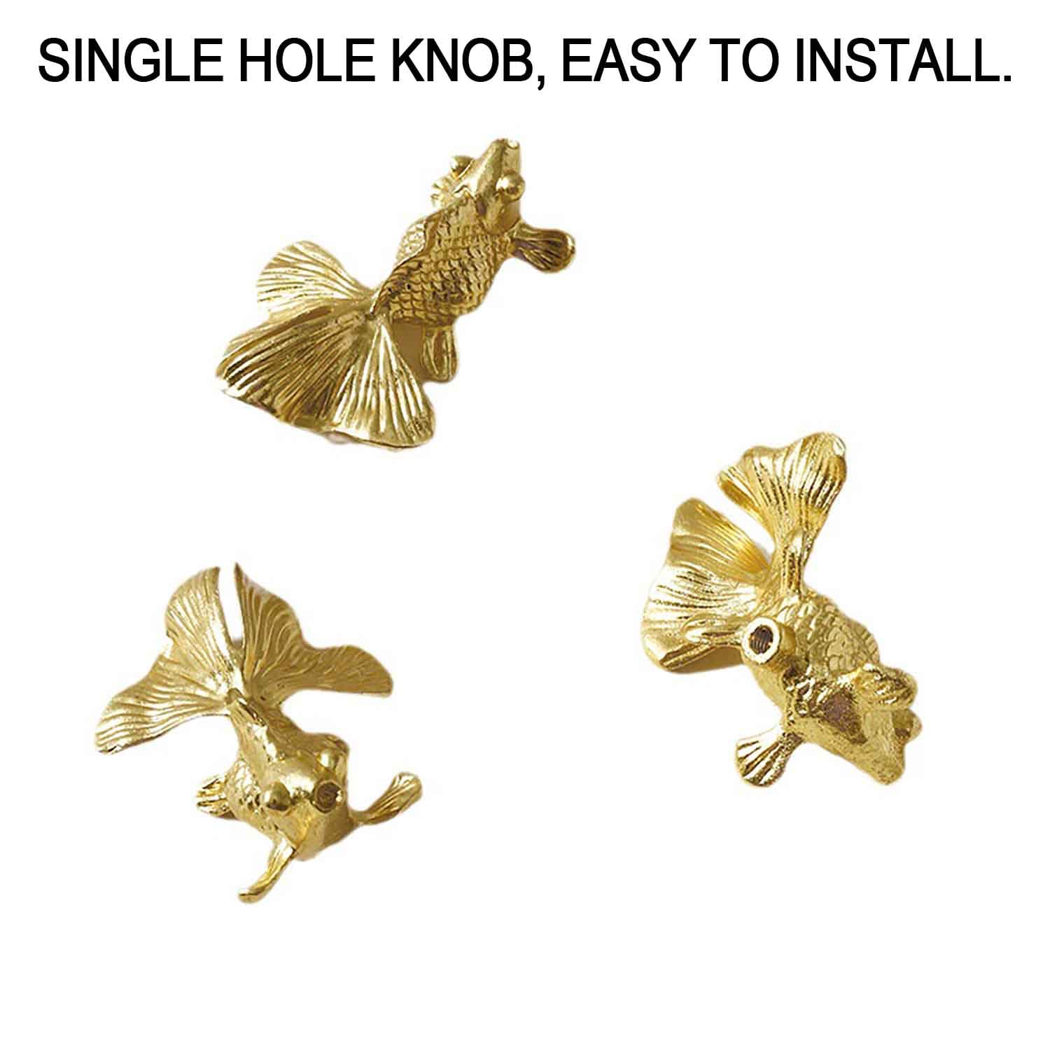JSBWSFA 2PCS Goldfish Cabinet Knobs, Animal Knobs Cabinets and Drawers Knob for Cabinets Gold Drawer Knob Metal Dresser Pull Cupboard Handles