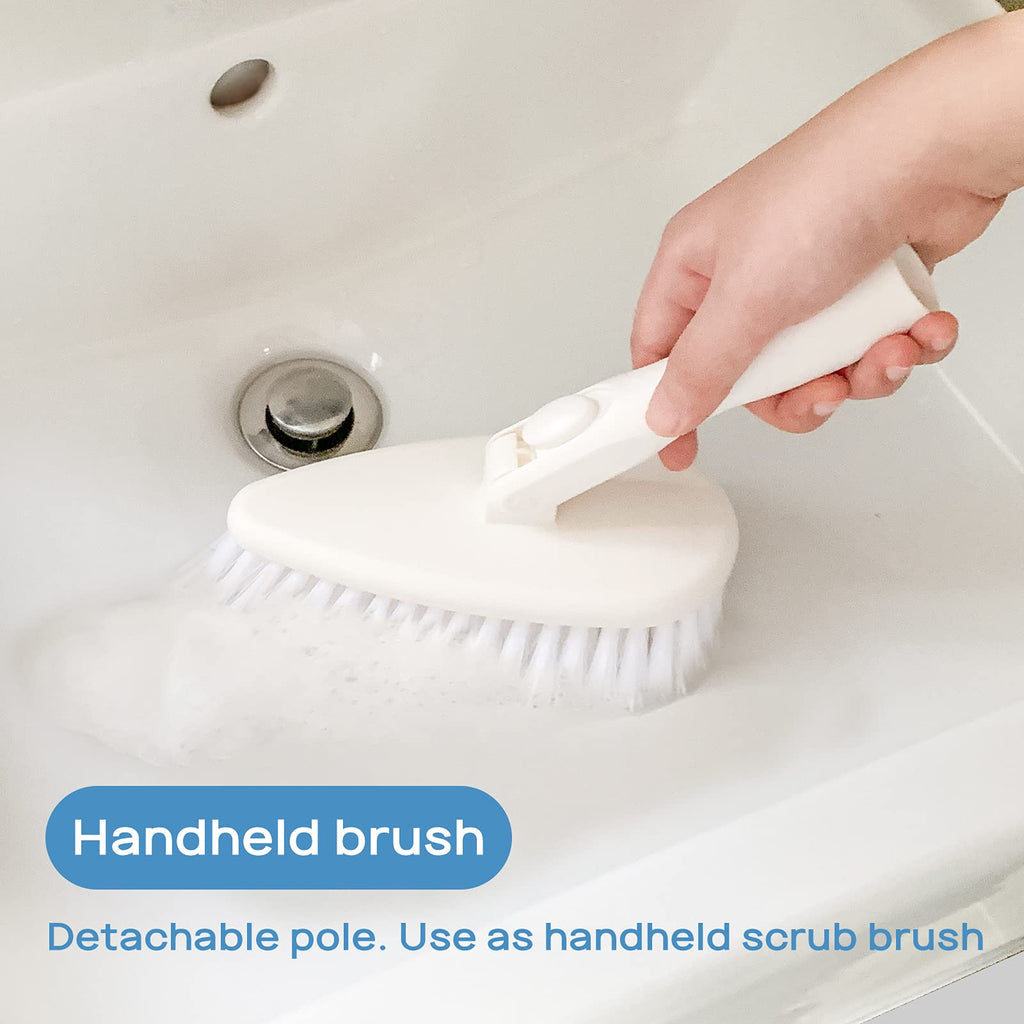 Qaestfy Shower Scrubber and Cleaning Brush Combo 51'' Aluminum Long Handle for Bathroom Bathtub Tub and Tile Scrubber Brush Deep Cleaning Model QAE002