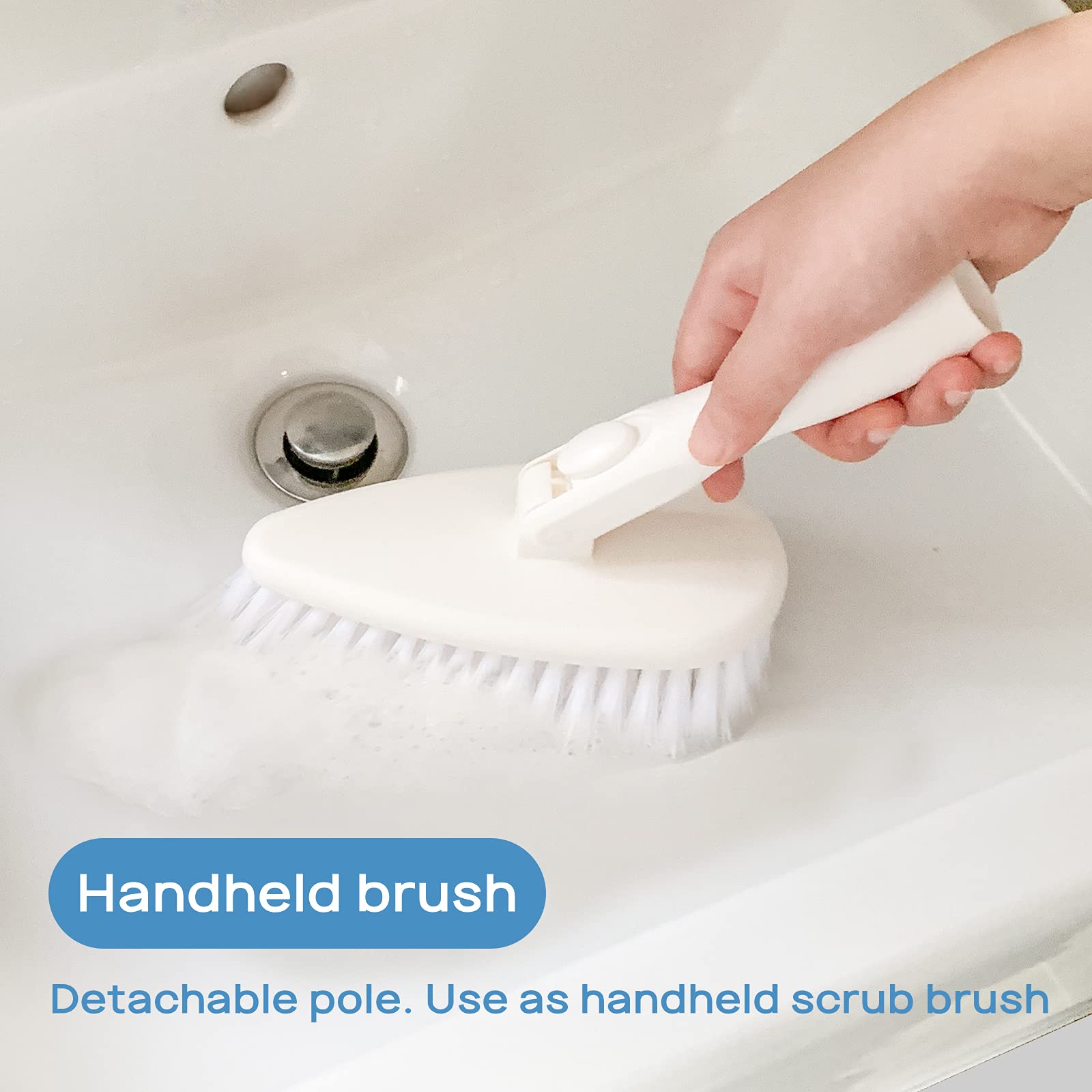 Qaestfy Shower Scrubber and Cleaning Brush Combo 51'' Aluminum Long Handle for Bathroom Bathtub Tub and Tile Scrubber Brush Deep Cleaning Model QAE002