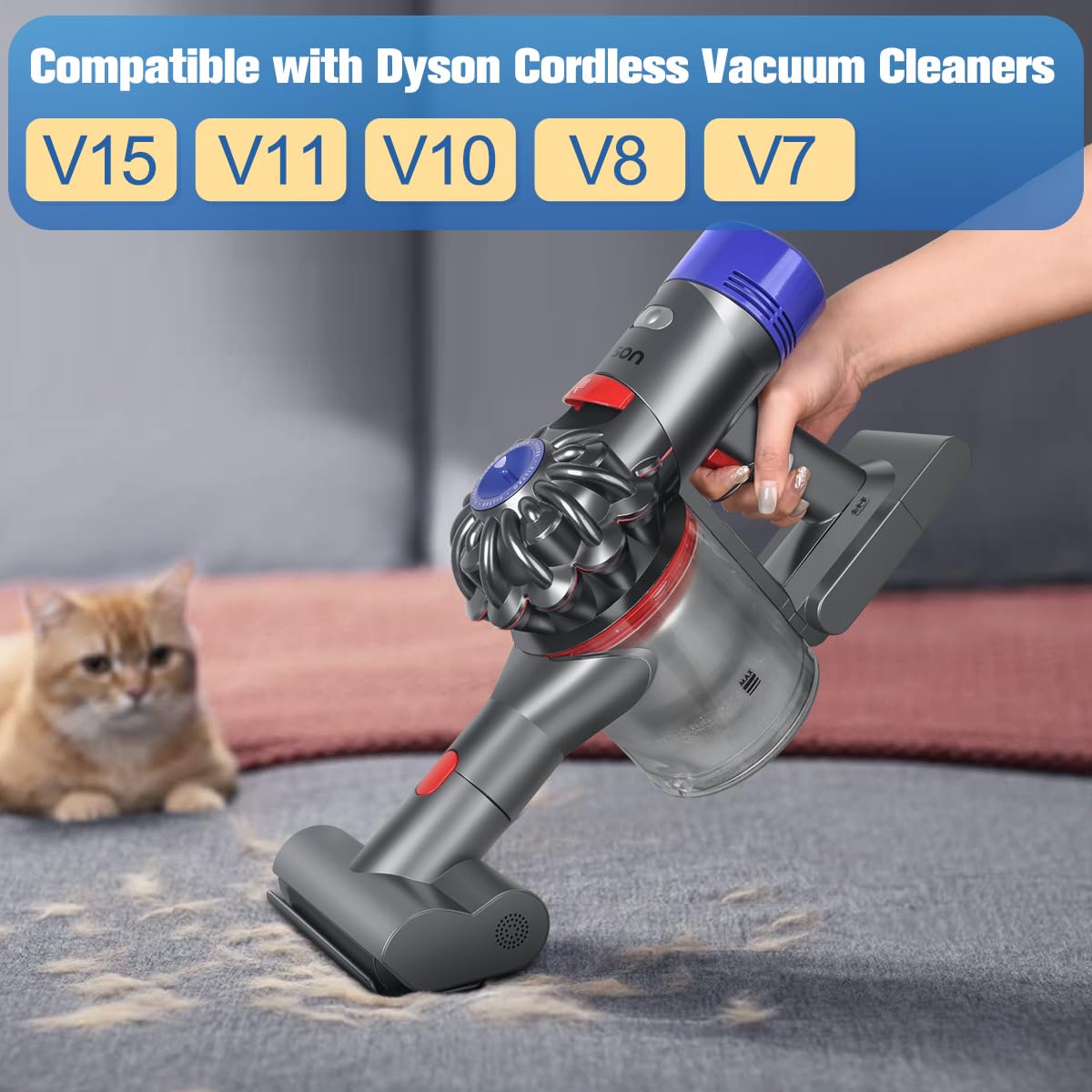 FUNTECK Mini Motorized Brush Tool Compatible with Dyson V7 V8 V10 V11 V15 Vacuum Cleaner, Ideal for Cleaning Mattresses Upholstery and Stairs