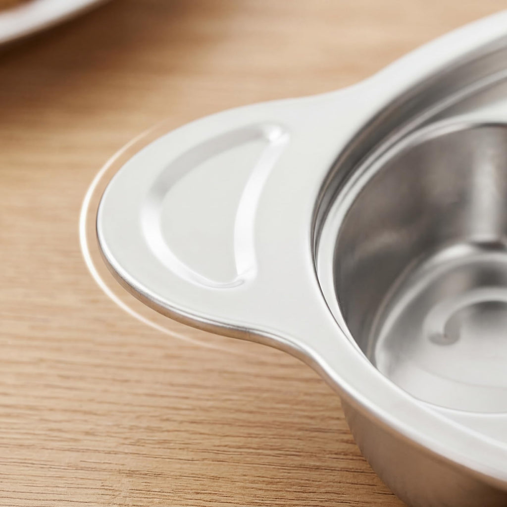 Lyellfe Set of 4 Stainless Steel Divided Plates, 3 Sections Unbreakable Dinner Plates, Cute Panda Shape Divided Plates for Picky Eaters, Lunch, Camping