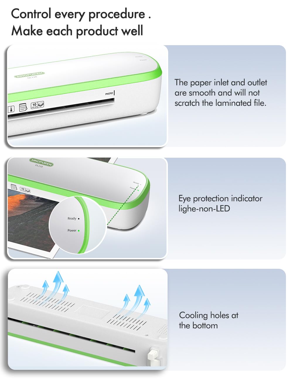 SINOPUREN Laminator Machine 9-Inch Thermal – Fast Warm-Up, Jam-Free, Quiet – Includes Sheets, Cutter & Corner Rounder – for Home, School, Office – Fits A4 & Letter Size – Made for Canada