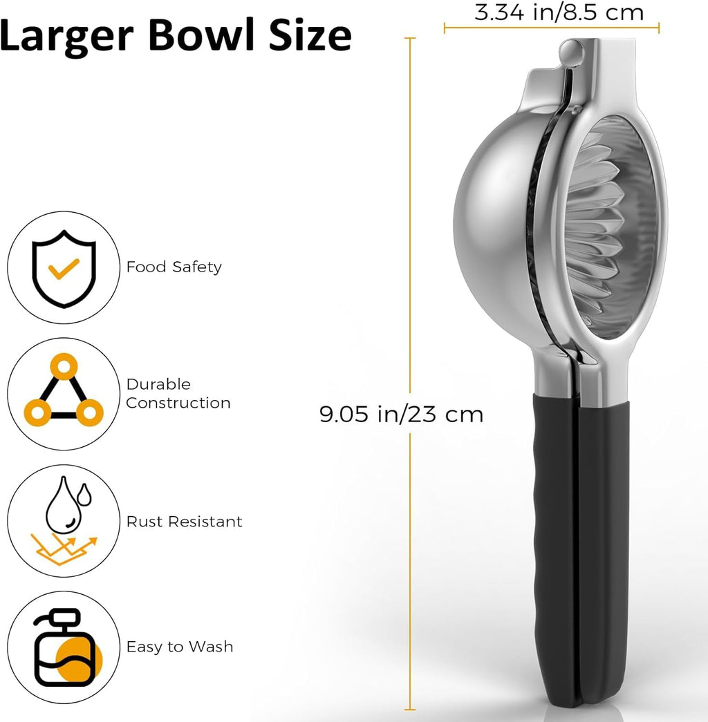 Oillase Stainless Steel Lemon Squeezer - Metal Citrus Juicer - Lime Lemon and Fruit Juicer with Silicone Handles - Large Manual Citrus Press Juicer - Hand Held Squeezer - Ergonomic Design with Solid