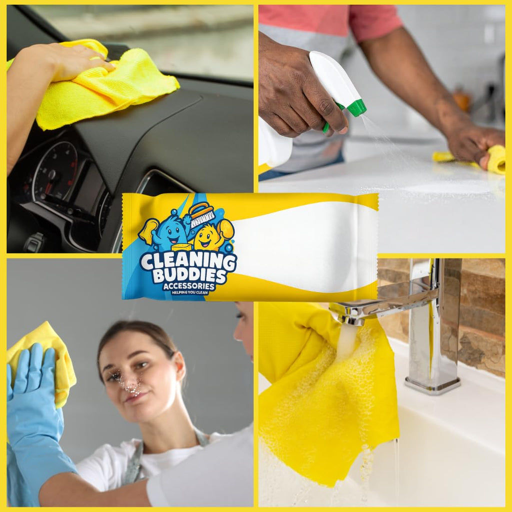 13 Piece Cleaning Buddies Accessories Bundle –10 Microfiber Cloths, 1 Heat-Sensitive Scrub Sponge, 1 Hand Brush & 1 Crevice Detail Brush | Non-Scratch, Super Absorbent, Cleaning Bundle (5)