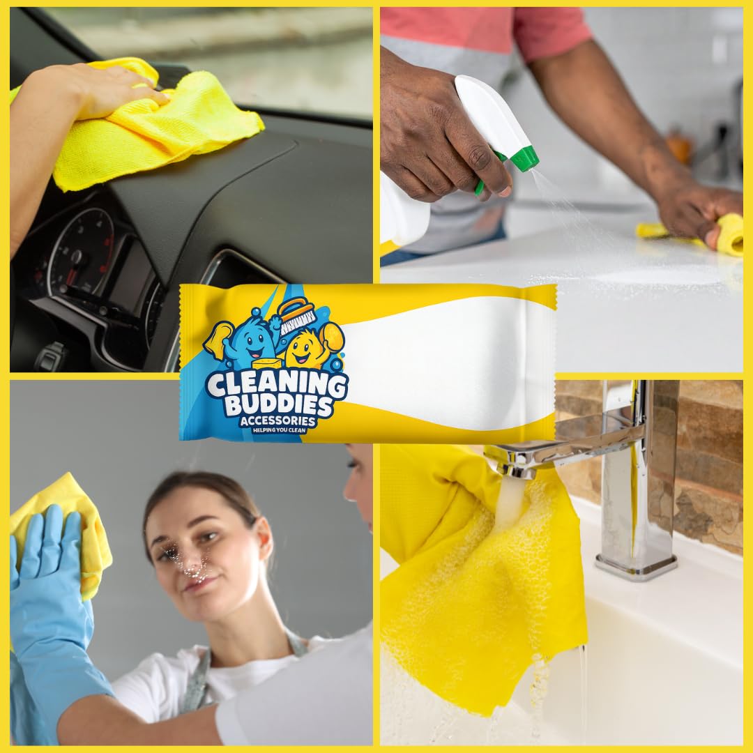 13 Piece Cleaning Buddies Accessories Bundle –10 Microfiber Cloths, 1 Heat-Sensitive Scrub Sponge, 1 Hand Brush & 1 Crevice Detail Brush | Non-Scratch, Super Absorbent, Cleaning Bundle (5)
