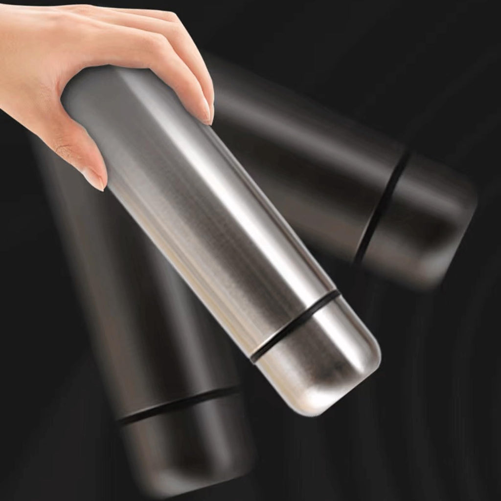 Stainless Steel Thermal Bottle for Hot and Cold Drinks Travel Coffee Mug with Cup Water Flask Vacuum Insulated Tumbler 17 oz/500ml （Silver）