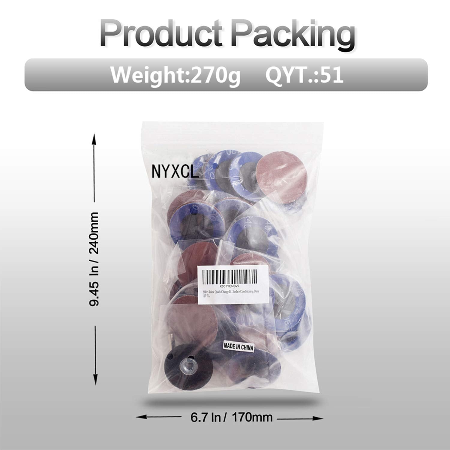 NYXCL 50Pcs Quick Change Discs Set, 2 inch A/O Sanding Discs with 1/4" Holder, for Die Grinder Surface Prep Strip Grind Polish Finish Burr Rust Paint Removal, Surface Conditioning Discs