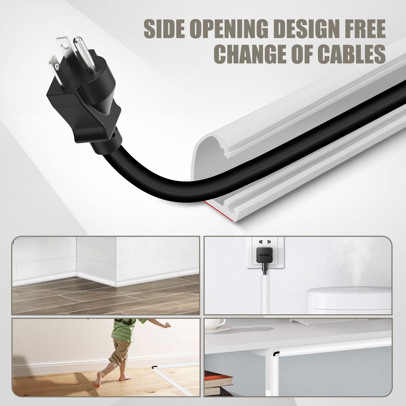 Silicone Wall Wire Hider, Side Open Wire Covers for Cords on Wall, 10FT Self-Adhesive Flexible Cord Hider for Mounted TV, Home Office, Cavity 0.63" W x 0.31" H