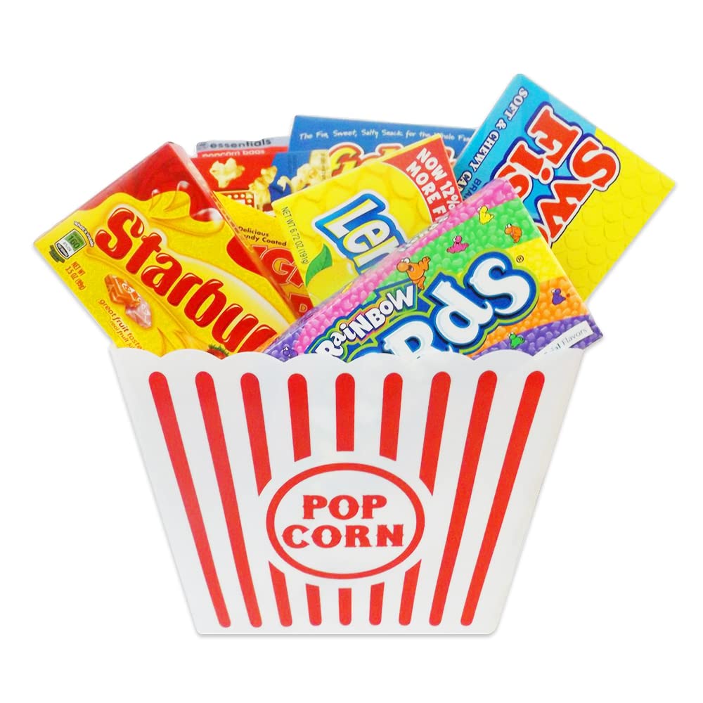 Novelty Place Plastic Popcorn Bowl, Red & White Striped Classic Popcorn Containers for Movie Night - 9.25" Square x 5.9" Deep (1 Pack)